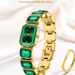 Luxury Gold Women’s Watch with Green Gemstones