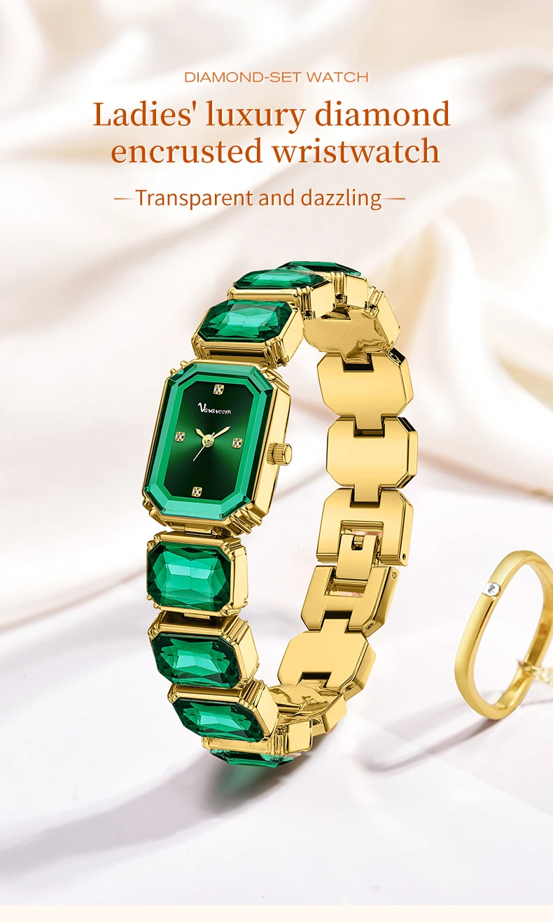 Luxury Gold Women’s Watch with Green Gemstones image 4