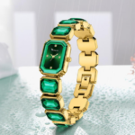 Luxury Gold Women’s Watch with Green Gemstones