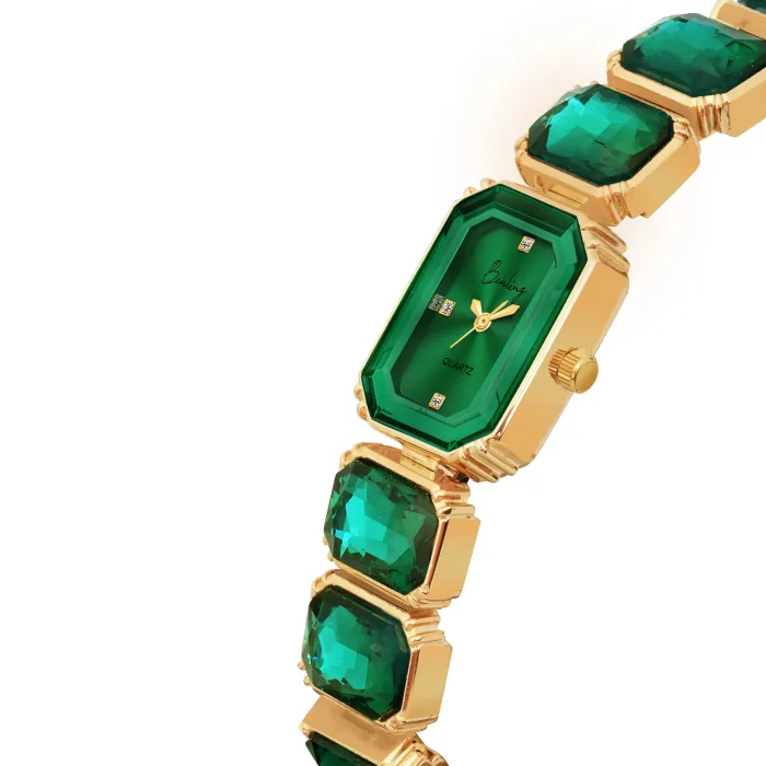 Luxury Gold Women’s Watch with Green Gemstones image 3